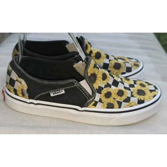 WOMEN'S VANS ASHER CHECKER SUNFLOWERS SKATE SHOES SIZE 7 - Picture 2 of 10